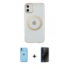 MARSİLYAN™- iPhone 11 Kılıf Pusula Form - Siyah 3D Antistatik Hayalet Cam Ekran Koruyucu + Neon Fosforlu Kamera Lens - MI