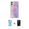 MARSİLYAN™- iPhone 11 Kılıf Pusula Form - Siyah 3D Antistatik Hayalet Cam Ekran Koruyucu + Neon Fosforlu Kamera Lens - MI