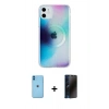 MARSİLYAN™- iPhone 11 Kılıf Pusula Form - Siyah 3D Antistatik Hayalet Cam Ekran Koruyucu + Neon Fosforlu Kamera Lens - MI