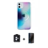 MARSİLYAN™- iPhone 11 Kılıf Pusula Form - Siyah 3D Antistatik Hayalet Cam Ekran Koruyucu + PVD Metal Kamera Lens - MI