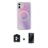 MARSİLYAN™- iPhone 11 Kılıf Pusula Form - Siyah 3D Antistatik Hayalet Cam Ekran Koruyucu + PVD Metal Kamera Lens - MI