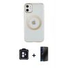 MARSİLYAN™- iPhone 11 Kılıf Pusula Form - Siyah 3D Antistatik Hayalet Cam Ekran Koruyucu + PVD Metal Kamera Lens - MI