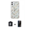 MARSİLYAN™- iPhone 11 Kılıf Pusula Form - Siyah 3D Antistatik Hayalet Cam Ekran Koruyucu + PVD Metal Kamera Lens - MI