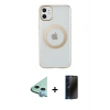 MARSİLYAN™- iPhone 11 Kılıf Pusula Form - Siyah 3D Antistatik Hayalet Cam Ekran Koruyucu + Raze Metal Kamera Lens - MI