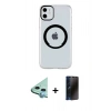 MARSİLYAN™- iPhone 11 Kılıf Pusula Form - Siyah 3D Antistatik Hayalet Cam Ekran Koruyucu + Raze Metal Kamera Lens - MI