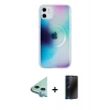 MARSİLYAN™- iPhone 11 Kılıf Pusula Form - Siyah 3D Antistatik Hayalet Cam Ekran Koruyucu + Raze Metal Kamera Lens - MI