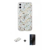 MARSİLYAN™- iPhone 11 Kılıf Pusula Form - Siyah 3D Antistatik Hayalet Cam Ekran Koruyucu + Renkli Kamera Lens Koruma Cam - PE