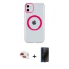 MARSİLYAN™- iPhone 11 Kılıf Pusula Form - Siyah 3D Antistatik Hayalet Cam Ekran Koruyucu + Pers Alüminyum Kamera Lens - KI