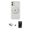 MARSİLYAN™- iPhone 11 Kılıf Pusula Form - Siyah 3D Antistatik Hayalet Cam Ekran Koruyucu + Pers Alüminyum Kamera Lens - KI