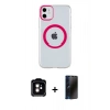 MARSİLYAN™- iPhone 11 Kılıf Pusula Form - Siyah 3D Antistatik Hayalet Cam Ekran Koruyucu + PVD Metal Kamera Lens - TU
