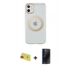 MARSİLYAN™- iPhone 11 Kılıf Pusula Form - Siyah 3D Antistatik Hayalet Cam Ekran Koruyucu + Rainbow Kamera Lens Koruma Cam - KI