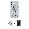 MARSİLYAN™- iPhone 11 Kılıf Pusula Form - Siyah 3D Antistatik Hayalet Cam Ekran Koruyucu + Raze Metal Kamera Lens - GS