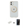 MARSİLYAN™- iPhone 11 Kılıf Pusula Form - Siyah 3D Antistatik Hayalet Cam Ekran Koruyucu + Renkli Kamera Lens Koruma Cam - SI
