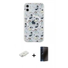 MARSİLYAN™- iPhone 11 Kılıf Pusula Form - Siyah 3D Antistatik Hayalet Cam Ekran Koruyucu + Renkli Kamera Lens Koruma Cam - SI