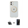 MARSİLYAN™- iPhone 11 Kılıf Pusula Form - Siyah 3D Antistatik Hayalet Cam Ekran Koruyucu + Şeffaf Kamera Lens Koruma Cam