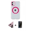 MARSİLYAN™- iPhone 11 Kılıf Pusula Form - Siyah 3D Antistatik Hayalet Cam Ekran Koruyucu + Siyah Raze Metal Kamera Lens