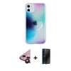 MARSİLYAN™- iPhone 11 Kılıf Pusula Form - Siyah 3D Antistatik Hayalet Cam Ekran Koruyucu + Siyah Raze Metal Kamera Lens
