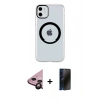 MARSİLYAN™- iPhone 11 Kılıf Pusula Form - Siyah 3D Antistatik Hayalet Cam Ekran Koruyucu + Siyah Raze Metal Kamera Lens