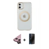 MARSİLYAN™- iPhone 11 Kılıf Pusula Form - Siyah 3D Antistatik Hayalet Cam Ekran Koruyucu + Siyah Raze Metal Kamera Lens