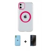 MARSİLYAN™- iPhone 11 Kılıf Pusula Form - Siyah 3D Antistatik Hayalet Cam Ekran Koruyucu + Neon Fosforlu Kamera Lens - YL