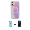 MARSİLYAN™- iPhone 11 Kılıf Pusula Form - Siyah 3D Antistatik Hayalet Cam Ekran Koruyucu + Neon Fosforlu Kamera Lens - YL