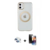 MARSİLYAN™- iPhone 11 Kılıf Pusula Form - Siyah 3D Antistatik Mat Seramik Nano Ekran Koruyucu + Pers Alüminyum Kamera Lens - GI