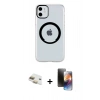 MARSİLYAN™- iPhone 11 Kılıf Pusula Form - Siyah 3D Antistatik Mat Seramik Nano Ekran Koruyucu + Pers Alüminyum Kamera Lens - GD
