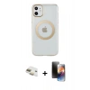 MARSİLYAN™- iPhone 11 Kılıf Pusula Form - Siyah 3D Antistatik Mat Seramik Nano Ekran Koruyucu + Pers Alüminyum Kamera Lens - GD