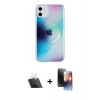 MARSİLYAN™- iPhone 11 Kılıf Pusula Form - Siyah 3D Antistatik Mat Seramik Nano Ekran Koruyucu + Kamera Lens Koruma Cam - SF