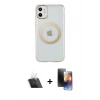 MARSİLYAN™- iPhone 11 Kılıf Pusula Form - Siyah 3D Antistatik Mat Seramik Nano Ekran Koruyucu + Kamera Lens Koruma Cam - SF