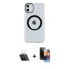 MARSİLYAN™- iPhone 11 Kılıf Pusula Form - Siyah 3D Antistatik Mat Seramik Nano Ekran Koruyucu + Kamera Lens Koruma Cam - SF