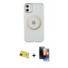 MARSİLYAN™- iPhone 11 Kılıf Pusula Form - Siyah 3D Antistatik Mat Seramik Nano Ekran Koruyucu + Kırmızı Rainbow Kamera Lens Koruma Cam