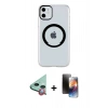 MARSİLYAN™- iPhone 11 Kılıf Pusula Form - Siyah 3D Antistatik Mat Seramik Nano Ekran Koruyucu + Raze Metal Kamera Lens - KI