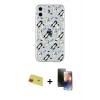 MARSİLYAN™- iPhone 11 Kılıf Pusula Form - Siyah 3D Antistatik Mat Seramik Nano Ekran Koruyucu + Kırmızı Rainbow Kamera Lens Koruma Cam