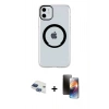 MARSİLYAN™- iPhone 11 Kılıf Pusula Form - Siyah 3D Antistatik Mat Seramik Nano Ekran Koruyucu + Pers Alüminyum Kamera Lens - LT