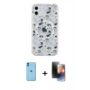 MARSİLYAN™- iPhone 11 Kılıf Pusula Form - Siyah 3D Antistatik Mat Seramik Nano Ekran Koruyucu + Neon Fosforlu Kamera Lens - MI
