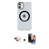 MARSİLYAN™- iPhone 11 Kılıf Pusula Form - Siyah 3D Antistatik Mat Seramik Nano Ekran Koruyucu + Pers Alüminyum Kamera Lens - KI