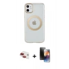 MARSİLYAN™- iPhone 11 Kılıf Pusula Form - Siyah 3D Antistatik Mat Seramik Nano Ekran Koruyucu + Pers Alüminyum Kamera Lens - KI