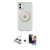 MARSİLYAN™- iPhone 11 Kılıf Pusula Form - Siyah 3D Antistatik Mat Seramik Nano Ekran Koruyucu + Raze Metal Kamera Lens - GS