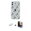 MARSİLYAN™- iPhone 11 Kılıf Pusula Form - Siyah 3D Antistatik Mat Seramik Nano Ekran Koruyucu + Renkli Kamera Lens Koruma Cam - PE