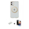 MARSİLYAN™- iPhone 11 Kılıf Pusula Form - Siyah 3D Antistatik Mat Seramik Nano Ekran Koruyucu + Sarı Renkli Kamera Lens Koruma Cam