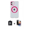 MARSİLYAN™- iPhone 11 Kılıf Pusula Form - Siyah 3D Antistatik Mat Seramik Nano Ekran Koruyucu + Siyah PVD Metal Kamera Lens