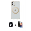 MARSİLYAN™- iPhone 11 Kılıf Pusula Form - Siyah 3D Antistatik Mat Seramik Nano Ekran Koruyucu + Siyah PVD Metal Kamera Lens