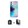 MARSİLYAN™- iPhone 11 Kılıf Pusula Form - Siyah 3D Antistatik Mat Seramik Nano Ekran Koruyucu + Siyah PVD Metal Kamera Lens