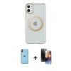 MARSİLYAN™- iPhone 11 Kılıf Pusula Form - Siyah 3D Antistatik Mat Seramik Nano Ekran Koruyucu + Neon Fosforlu Kamera Lens - TU
