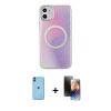 MARSİLYAN™- iPhone 11 Kılıf Pusula Form - Siyah 3D Antistatik Mat Seramik Nano Ekran Koruyucu + Neon Fosforlu Kamera Lens - TU