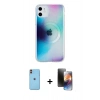MARSİLYAN™- iPhone 11 Kılıf Pusula Form - Siyah 3D Antistatik Mat Seramik Nano Ekran Koruyucu + Neon Fosforlu Kamera Lens - TU