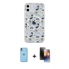 MARSİLYAN™- iPhone 11 Kılıf Pusula Form - Siyah 3D Antistatik Mat Seramik Nano Ekran Koruyucu + Neon Fosforlu Kamera Lens - TU