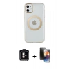 MARSİLYAN™- iPhone 11 Kılıf Pusula Form - Siyah 3D Antistatik Mat Seramik Nano Ekran Koruyucu + PVD Metal Kamera Lens - TU