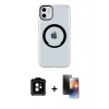 MARSİLYAN™- iPhone 11 Kılıf Pusula Form - Siyah 3D Antistatik Mat Seramik Nano Ekran Koruyucu + PVD Metal Kamera Lens - TU